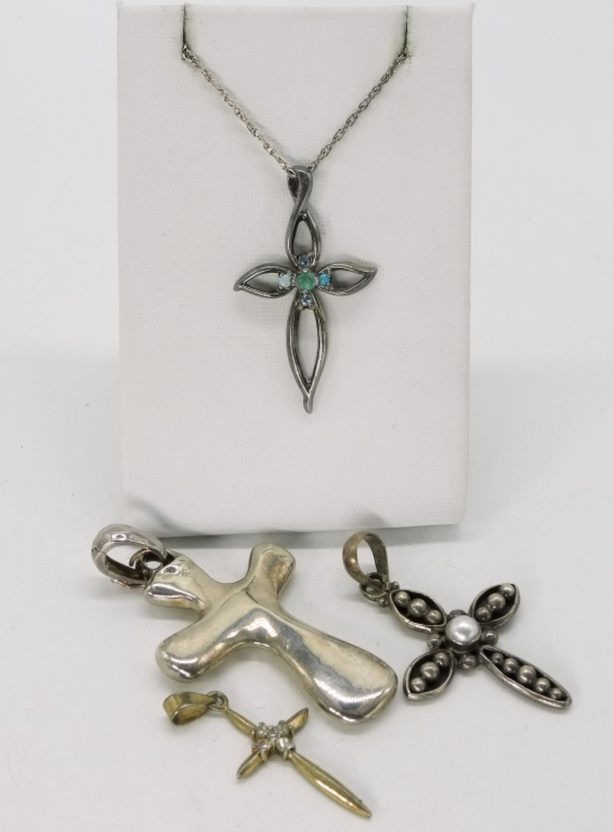 4 Sterling Cross Pendants & One Chain