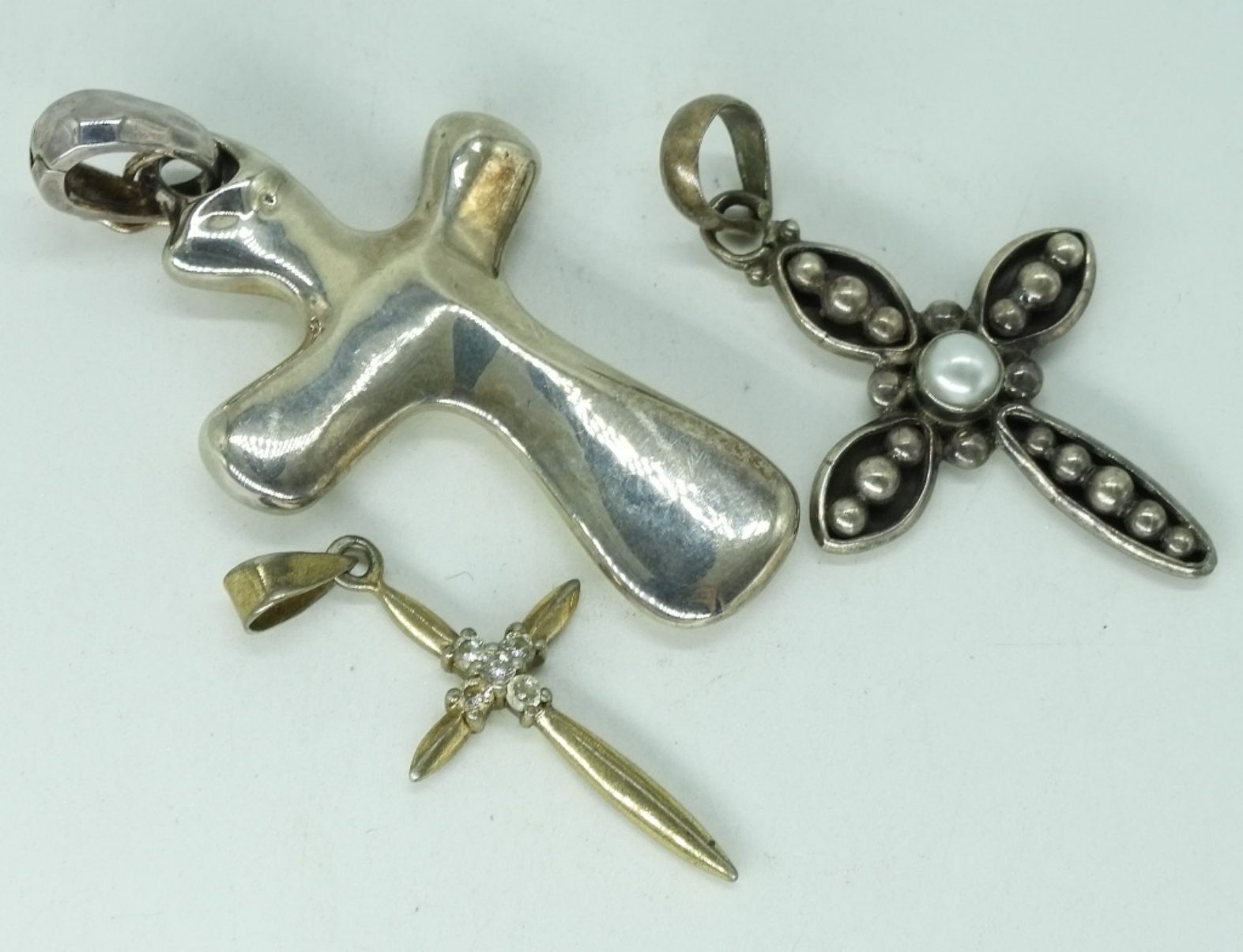 4 Sterling Cross Pendants & One Chain