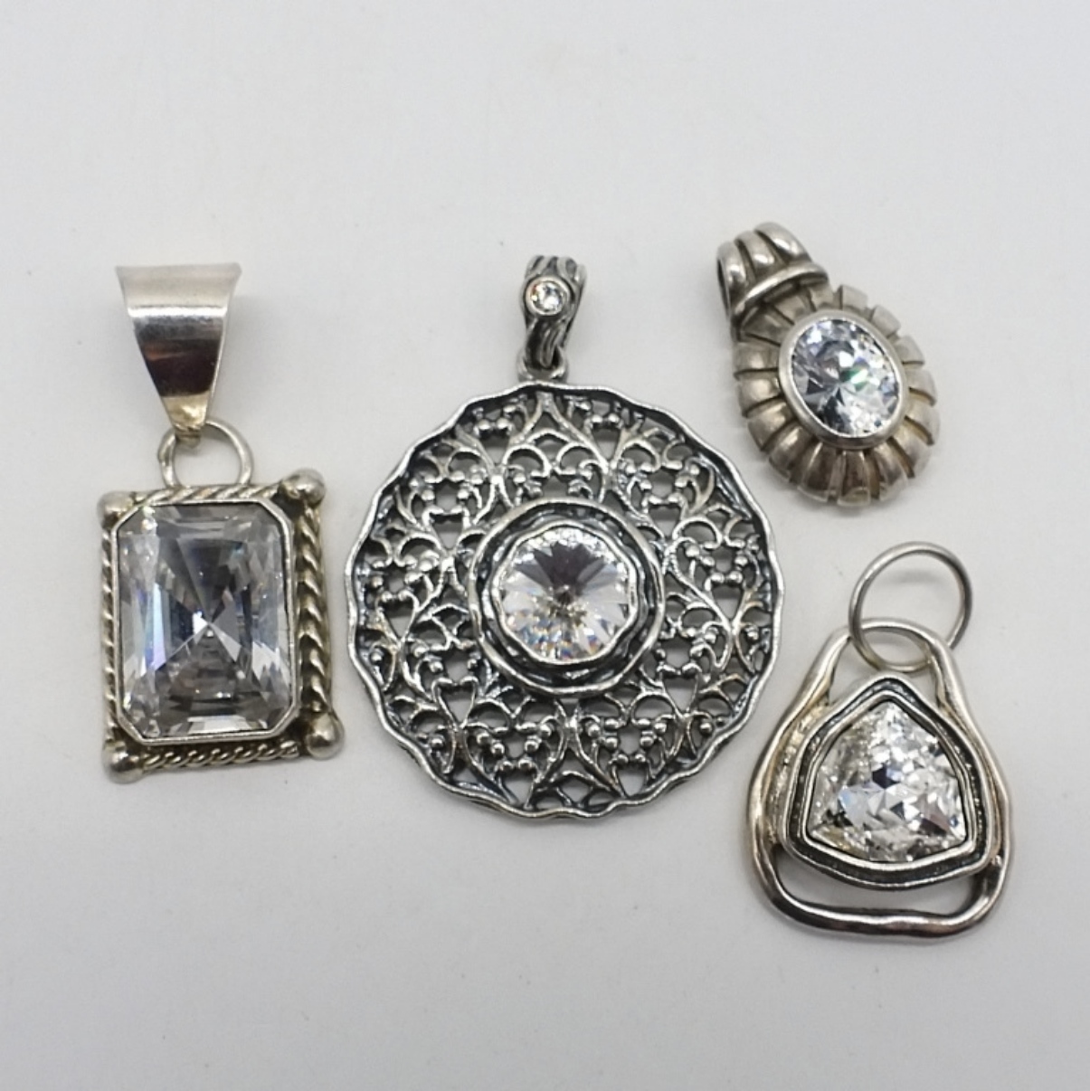 4 Sterling Simulated Diamond Pendants