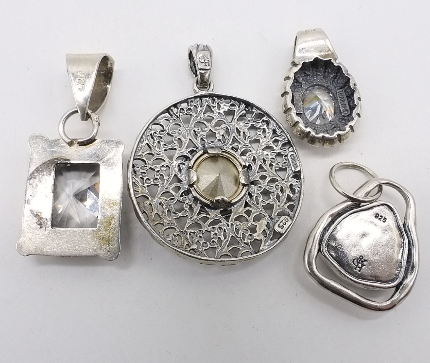 4 Sterling Simulated Diamond Pendants