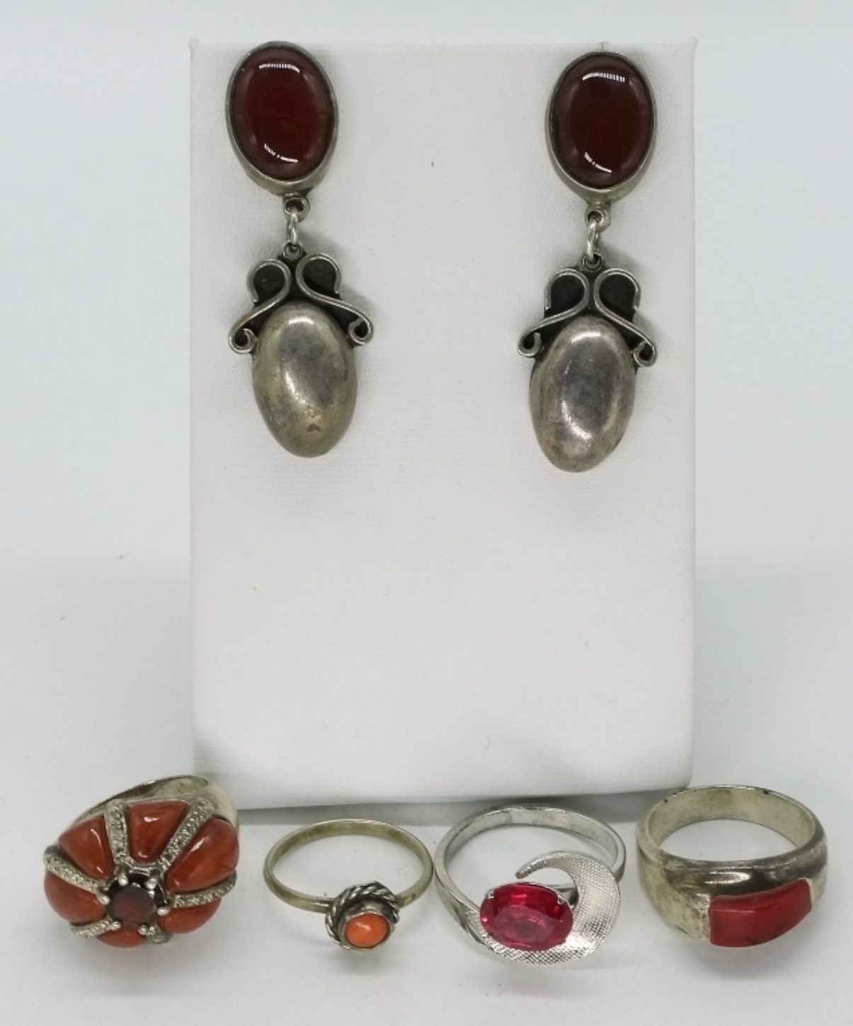Carnelian, Coral & Faux Ruby 925 Rings