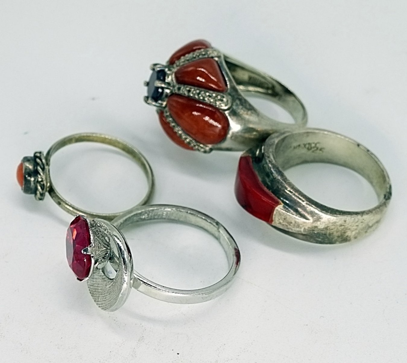 Carnelian, Coral & Faux Ruby 925 Rings