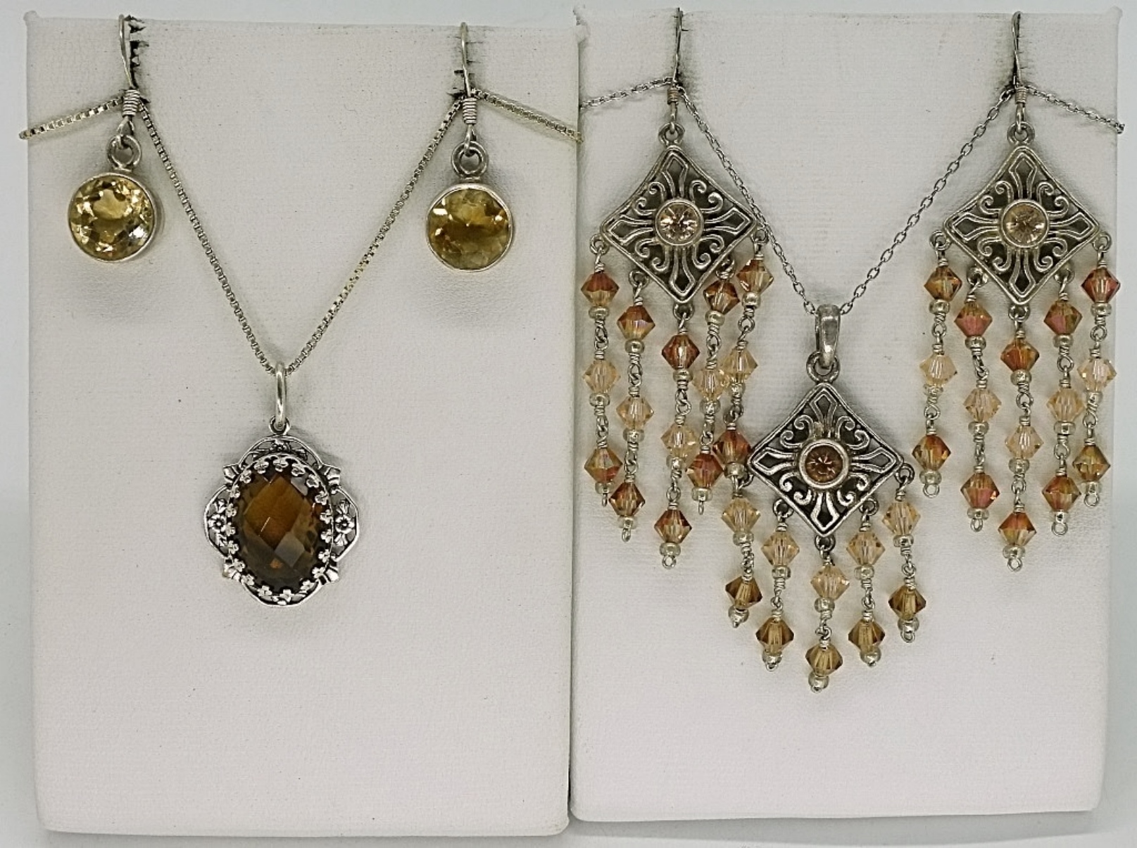 Two Sterling Citrine Necklace Earring Sets