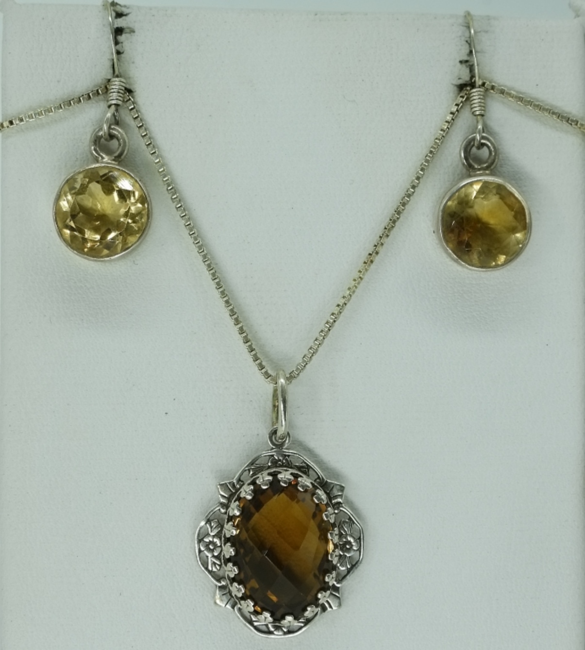 Two Sterling Citrine Necklace Earring Sets