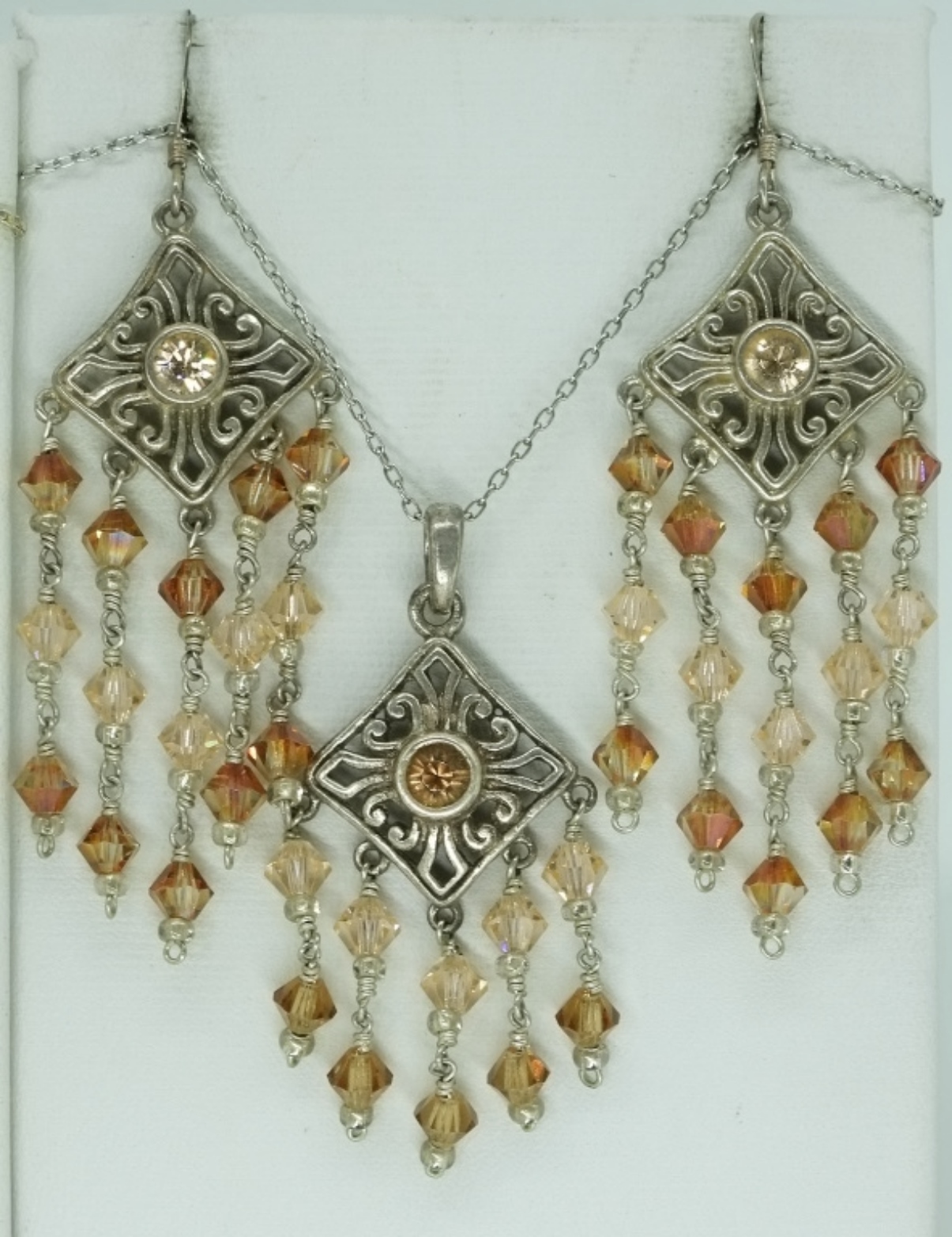 Two Sterling Citrine Necklace Earring Sets