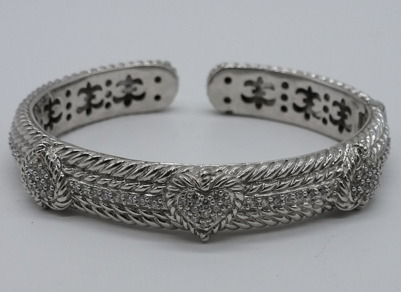 Judith Ripka Sterling Hinged Cuff, CZ Hearts