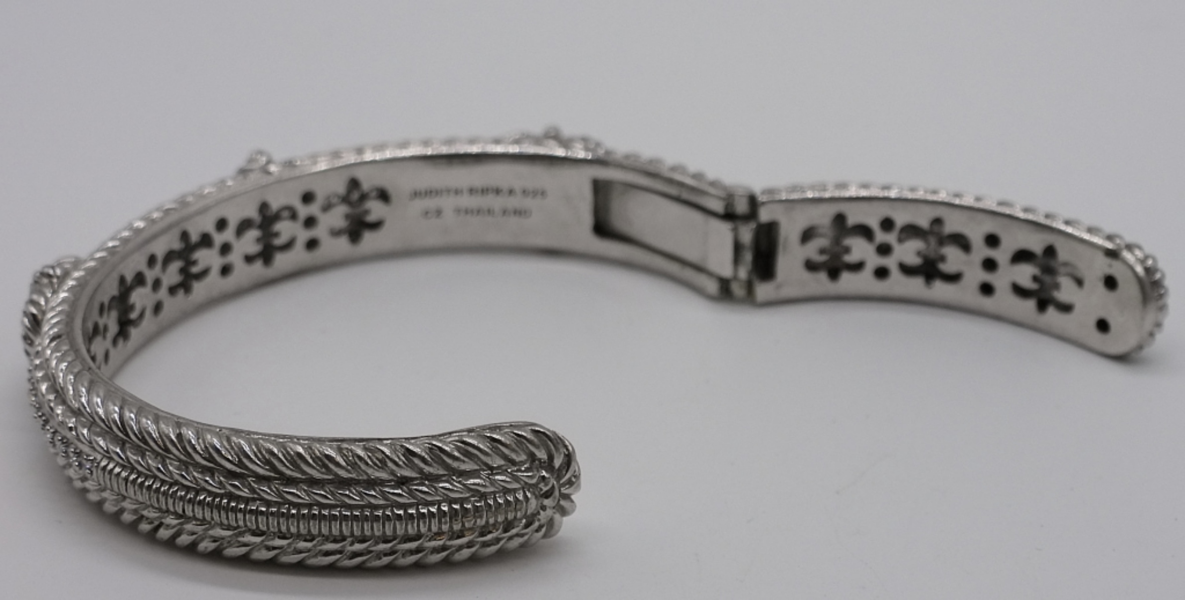Judith Ripka Sterling Hinged Cuff, CZ Hearts