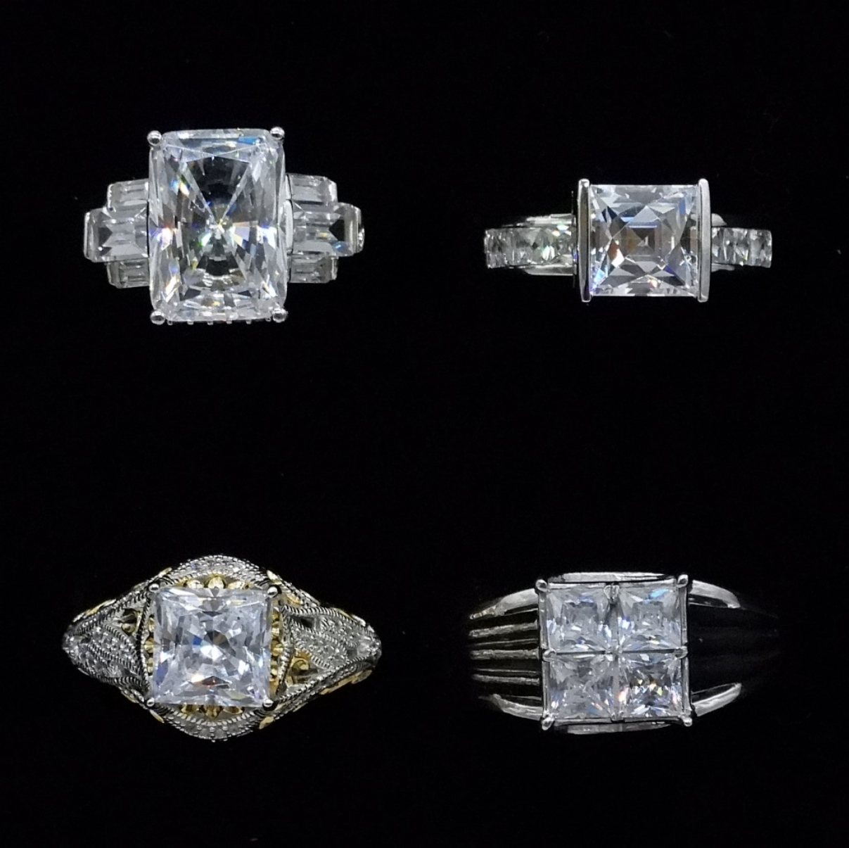 Four Sterling Bridal Style Rings