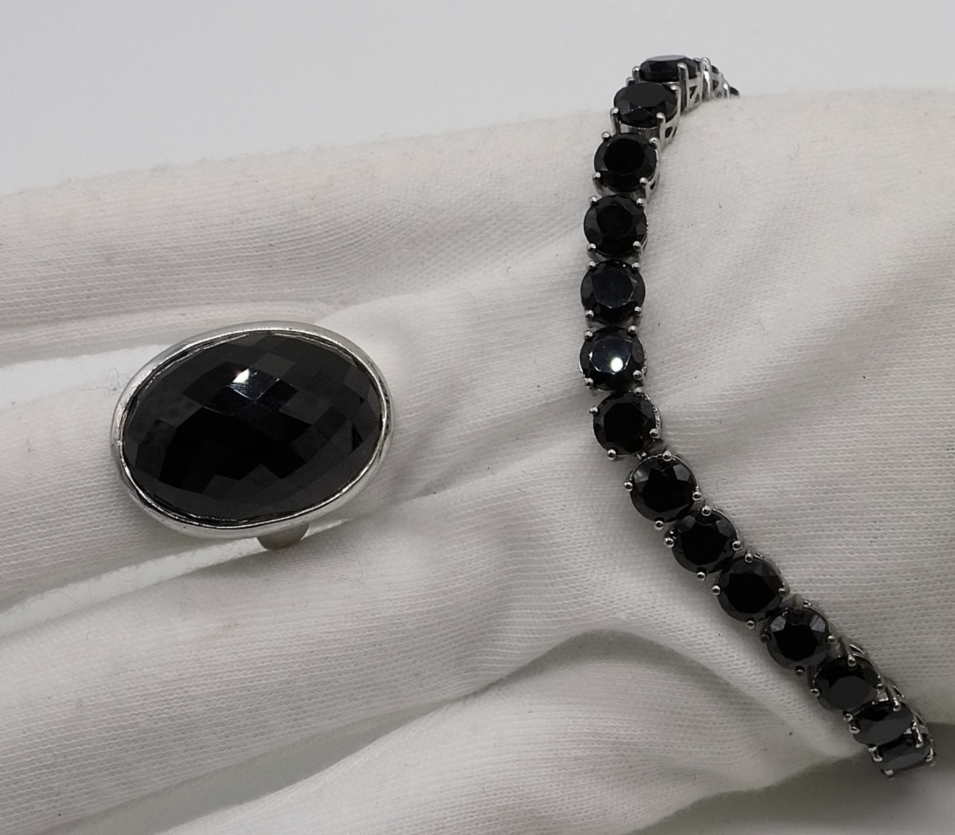 Sterling Black Stone Bracelet & Ring