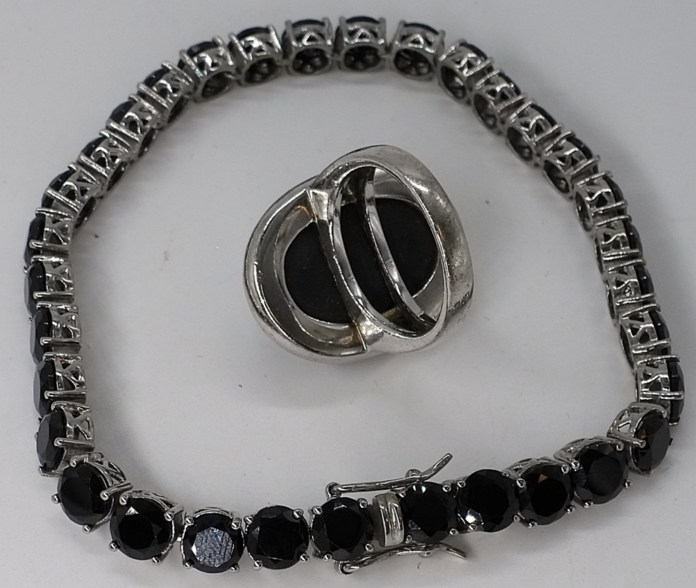 Sterling Black Stone Bracelet & Ring