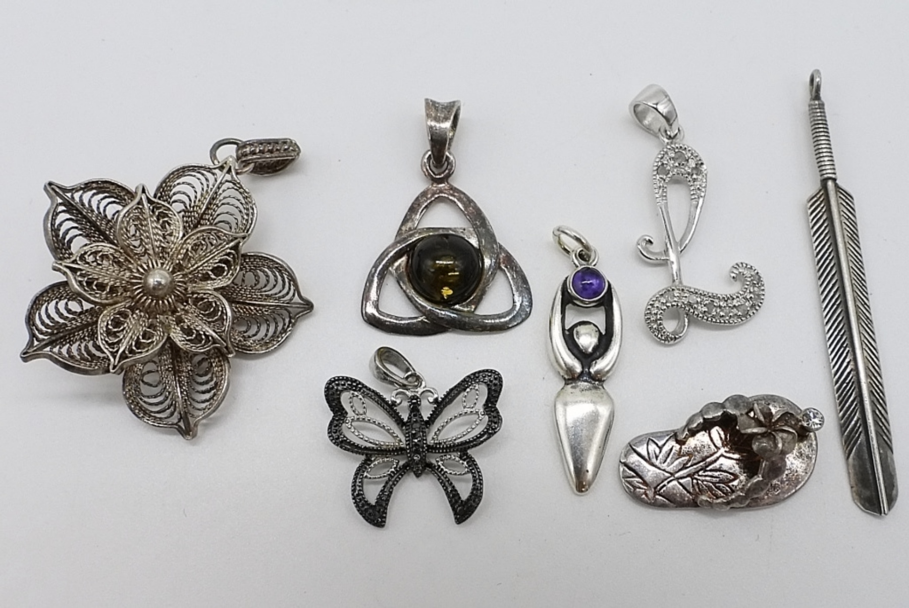 Sterling Silver Pendant Lot, 7 Pieces