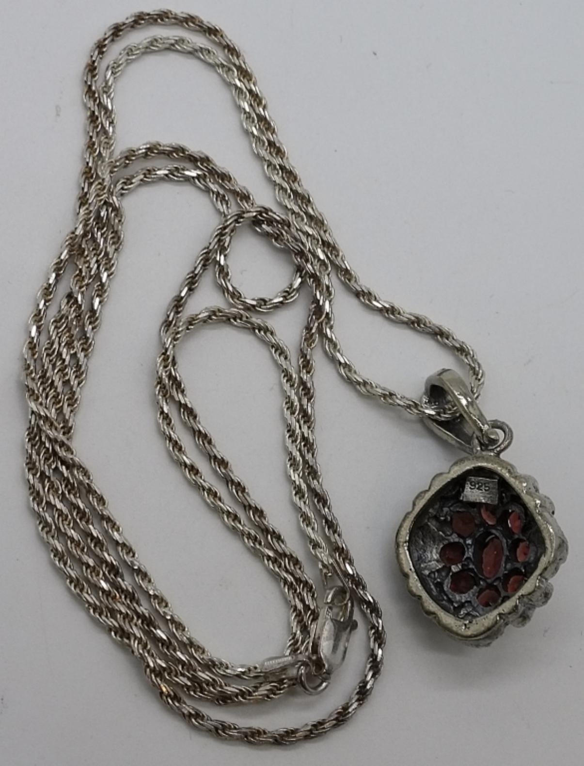 Sterling Garnet, Marcasite Ring & Necklace
