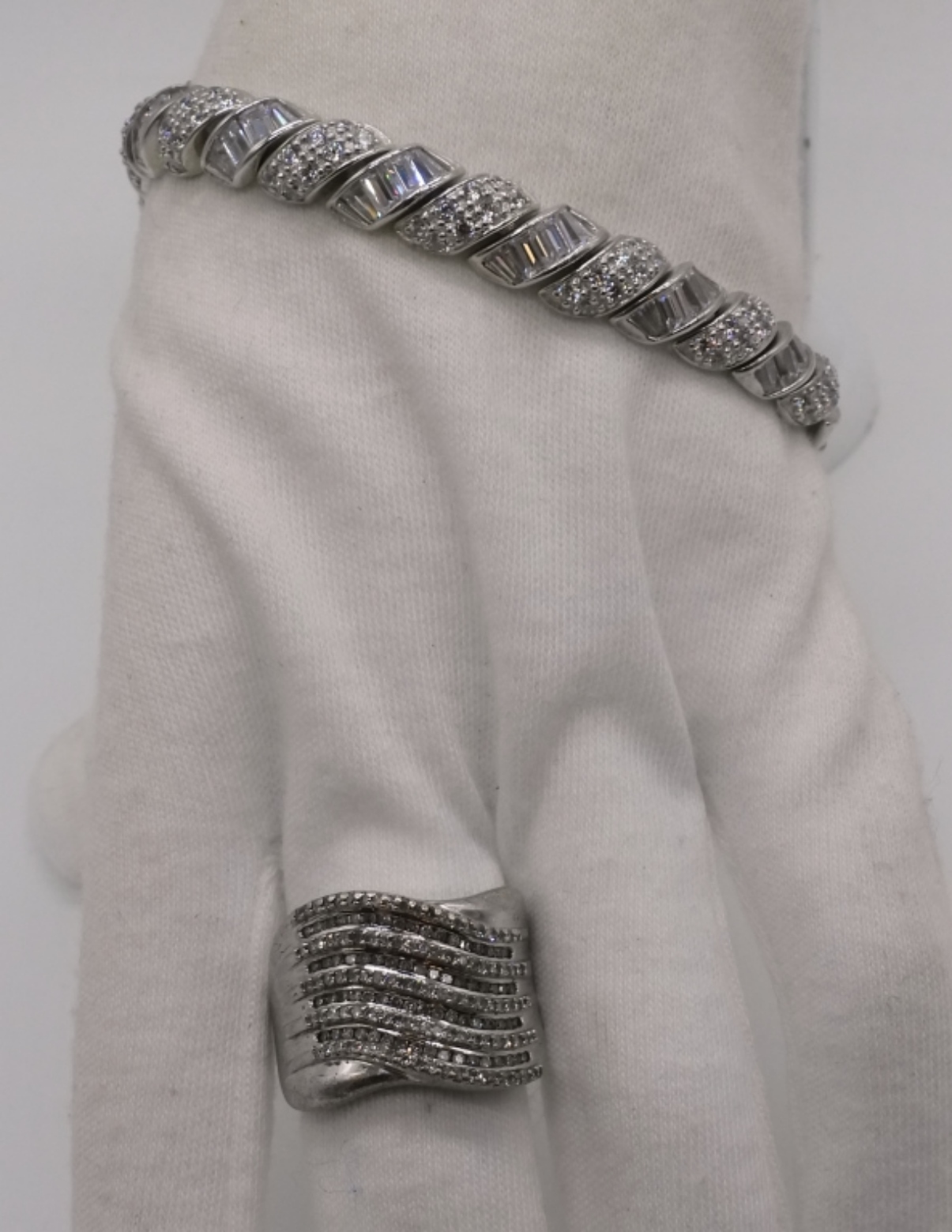 Diamond-Like, Sterling Bracelet and Ring