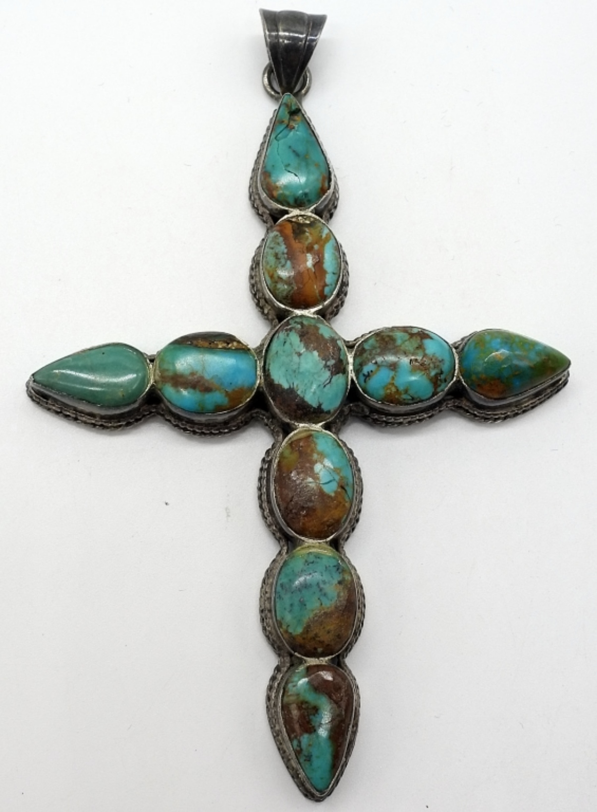 Large Turquoise Cross Pendant - Sterling
