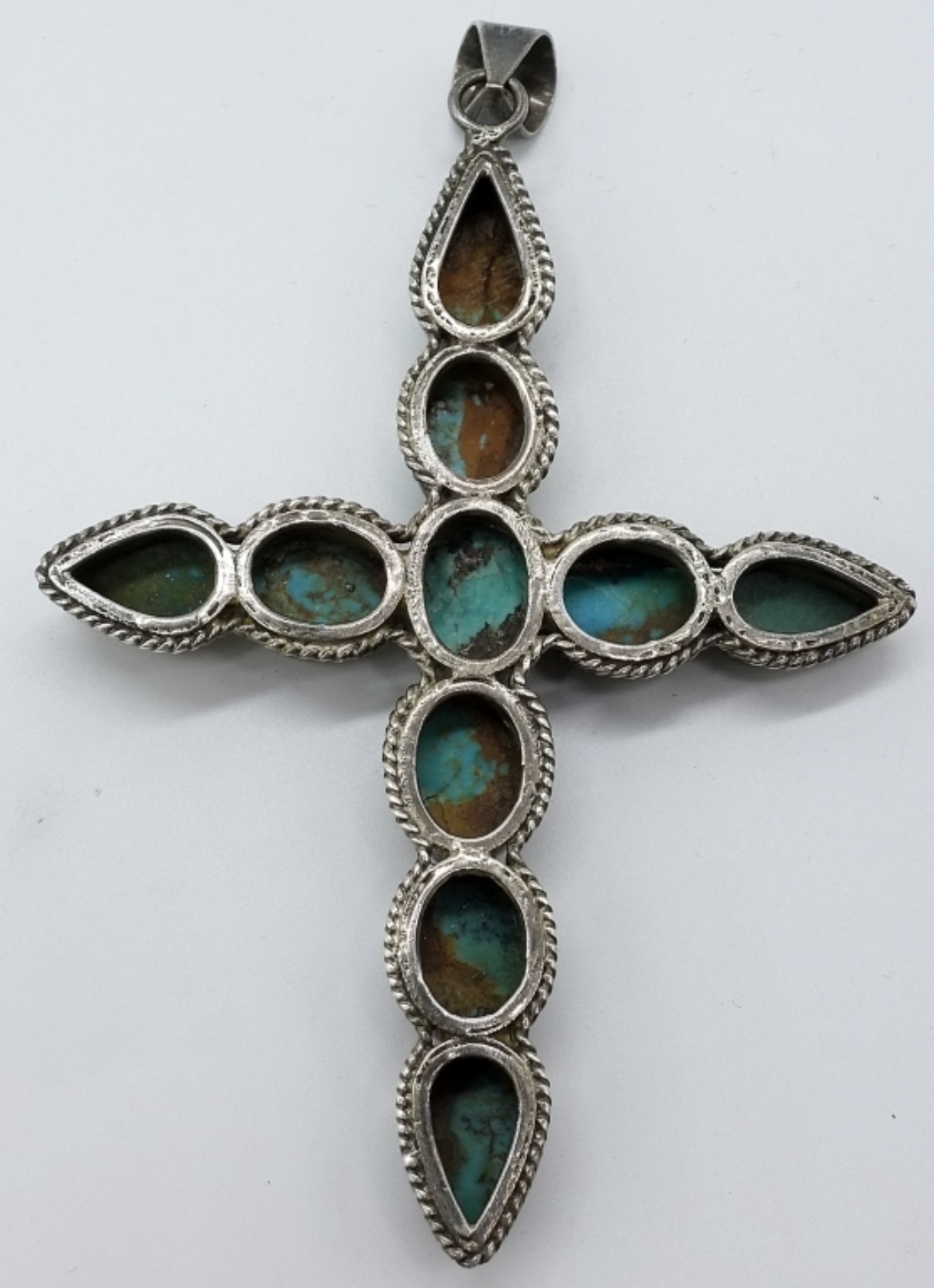 Large Turquoise Cross Pendant - Sterling