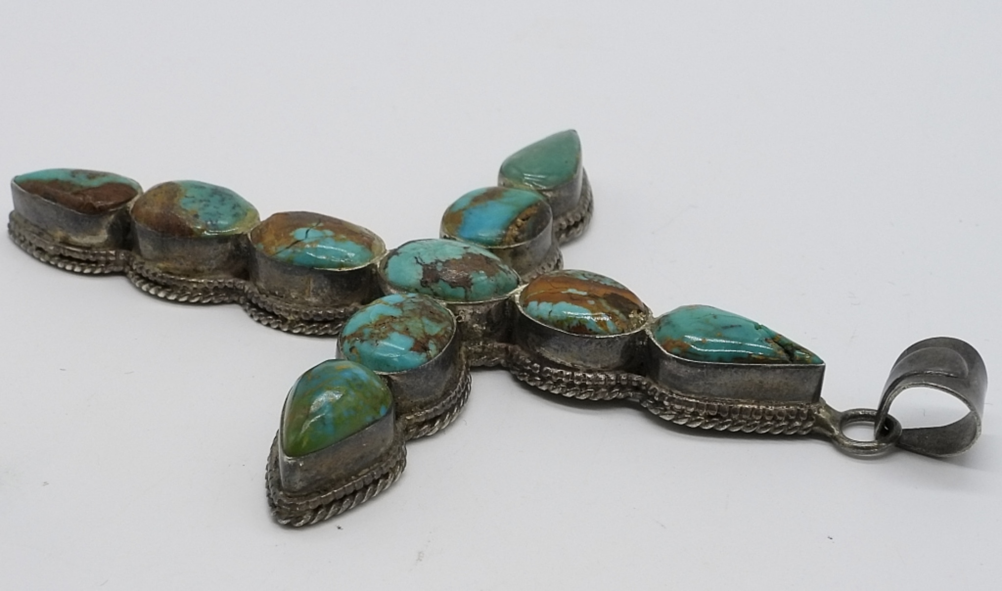 Large Turquoise Cross Pendant - Sterling