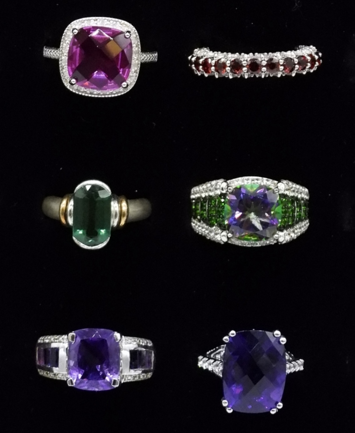 Six Multi Gemstone, Sterling Rings