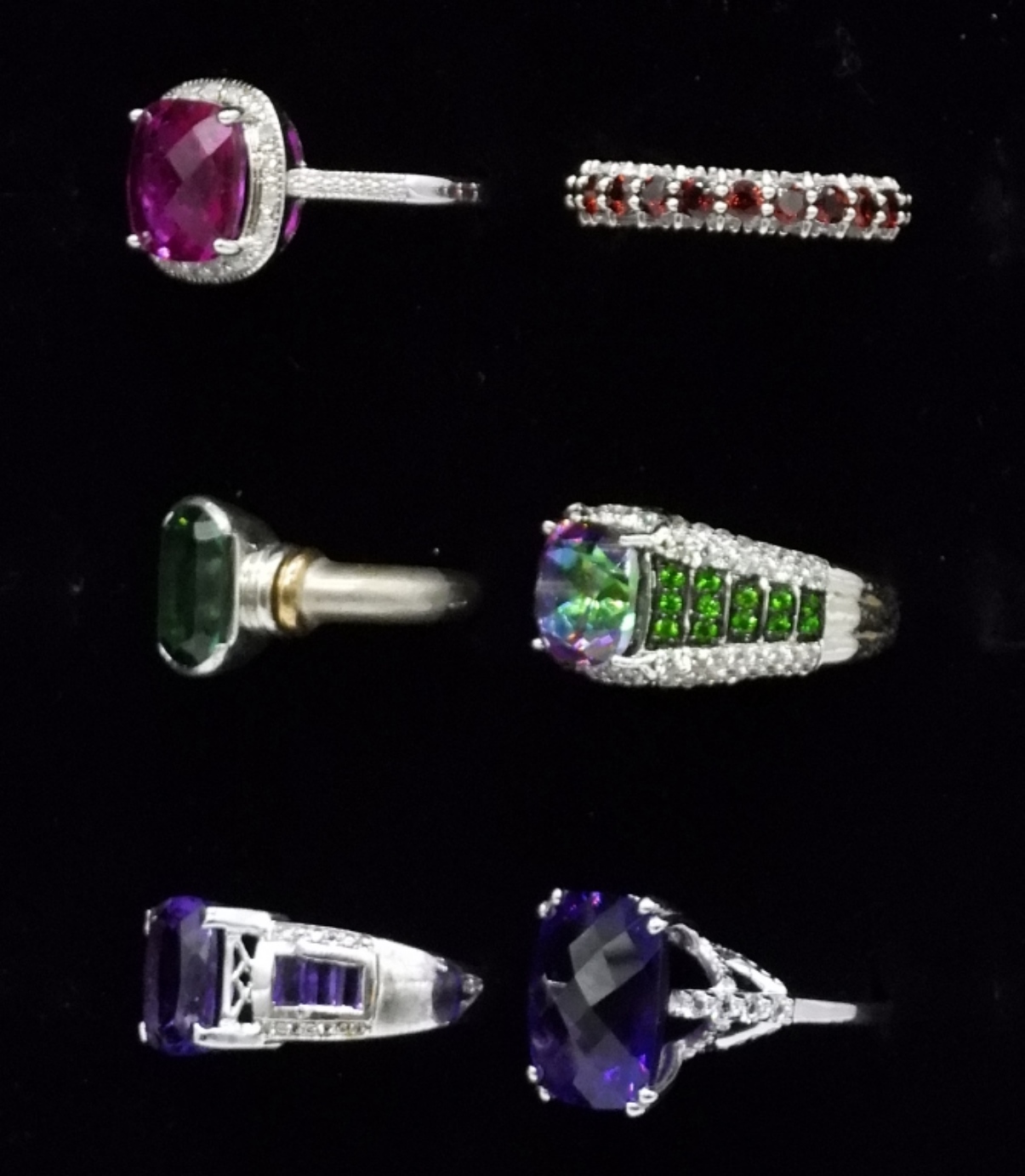 Six Multi Gemstone, Sterling Rings