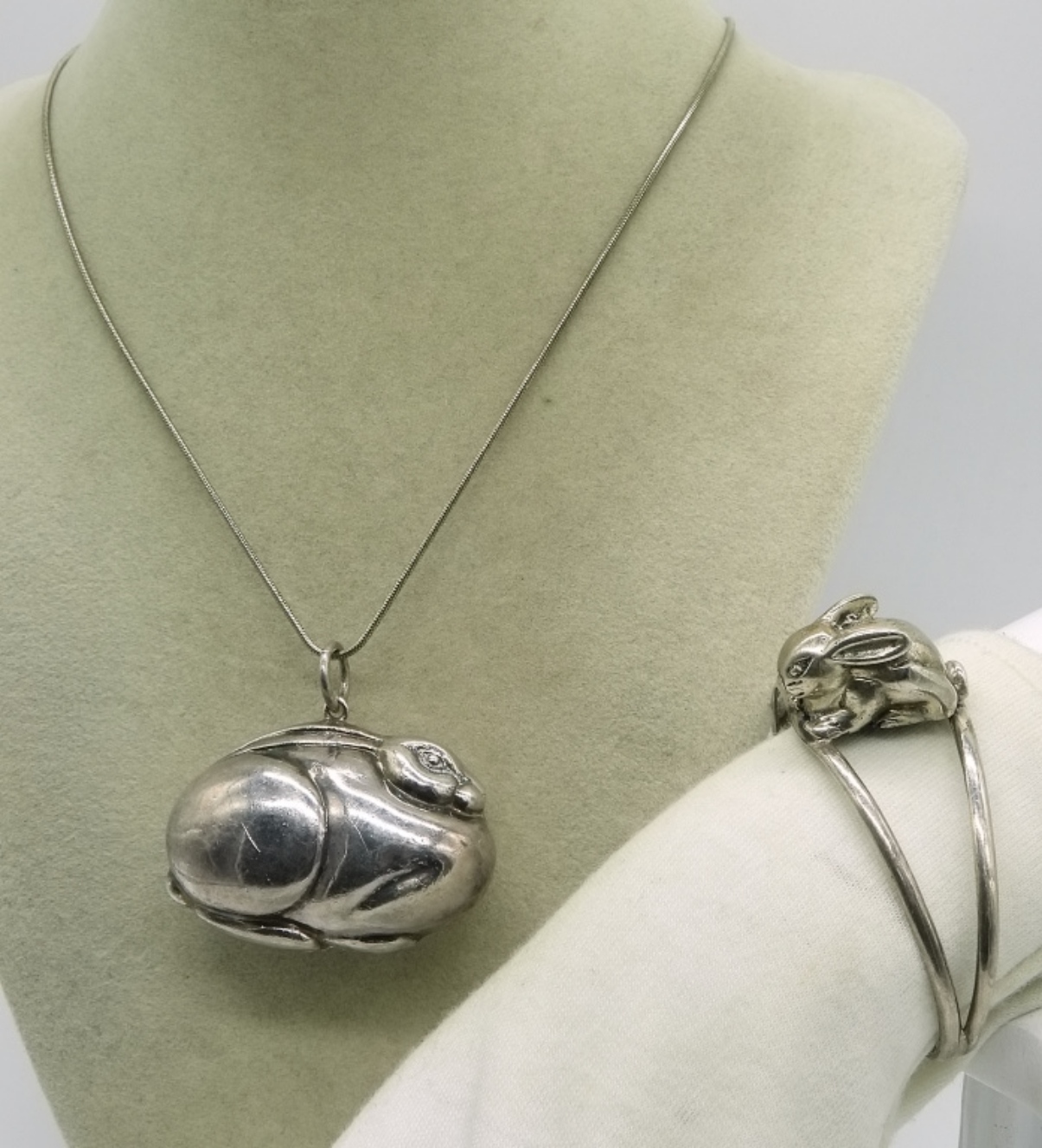 Sterling Rabbit Cuff Bracelet & Necklace