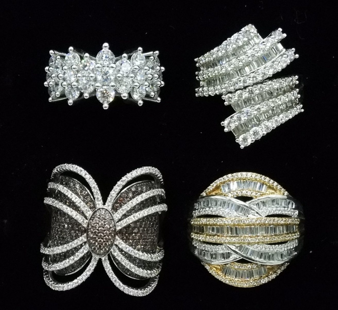 Four Sterling Cocktail Rings
