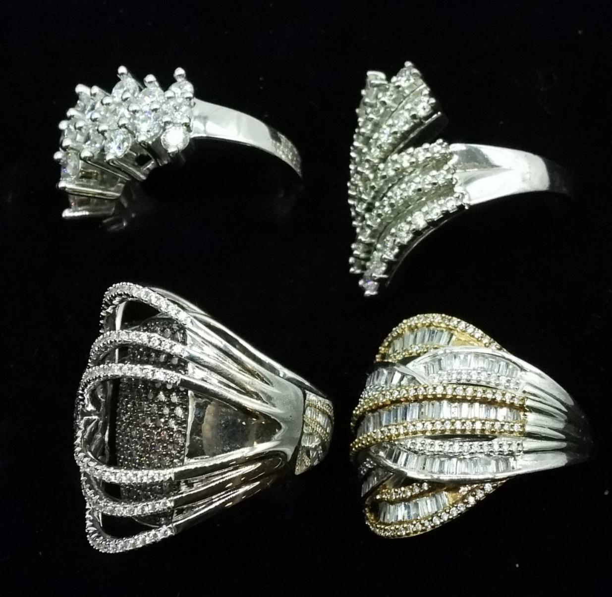 Four Sterling Cocktail Rings