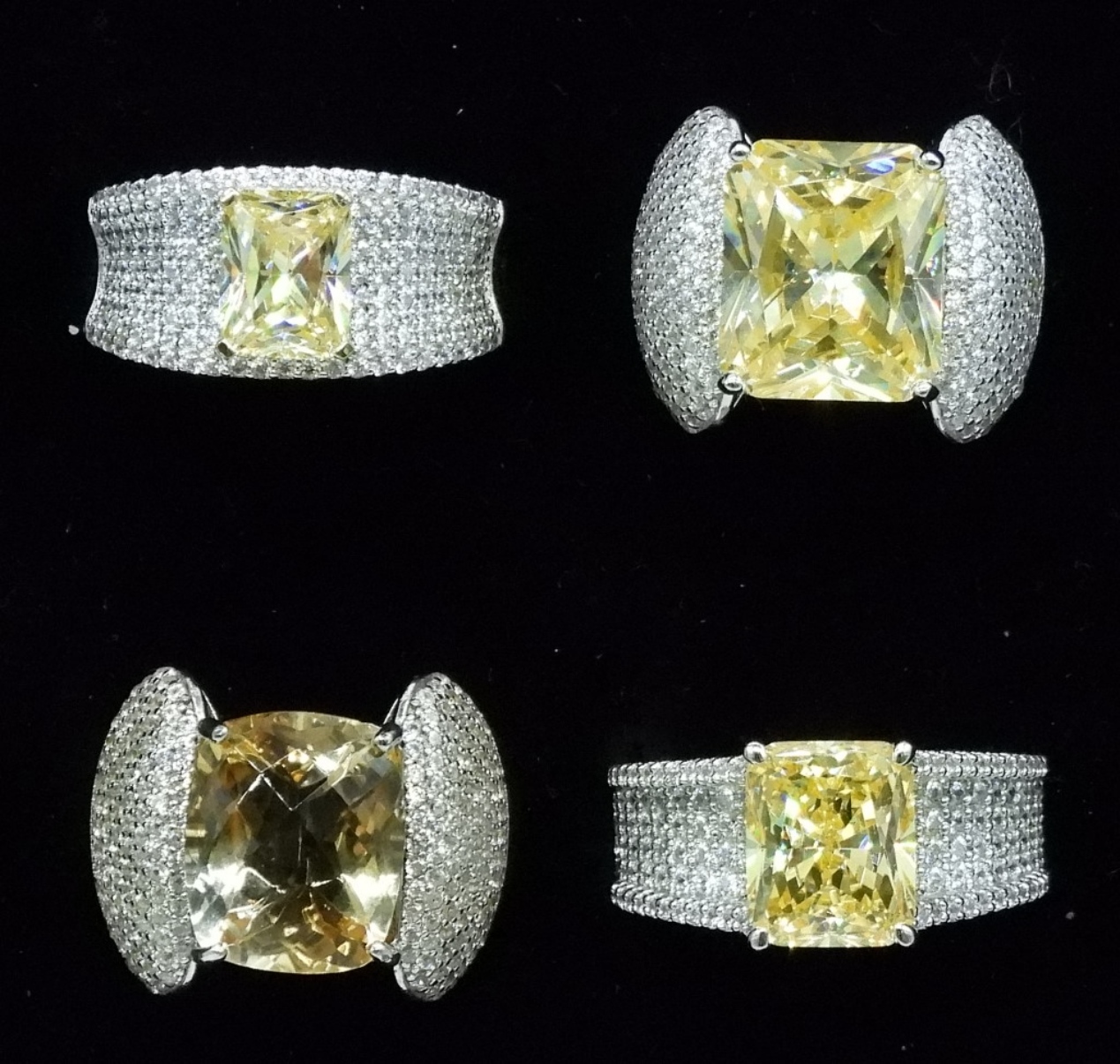 4 Cocktail Rings, Yellow & White Stones