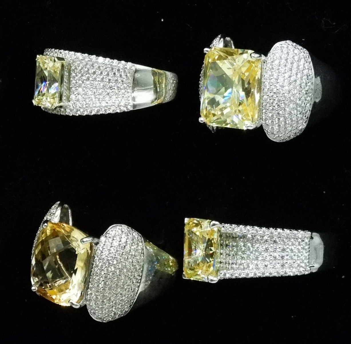 4 Cocktail Rings, Yellow & White Stones