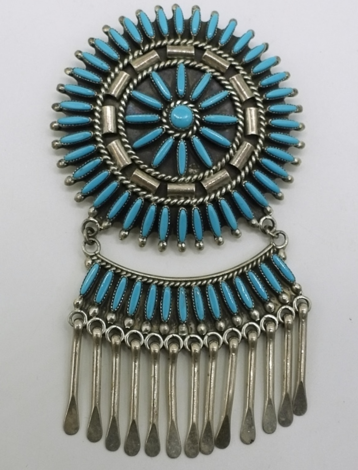 Turquoise Zuni-Style Fringe Brooch