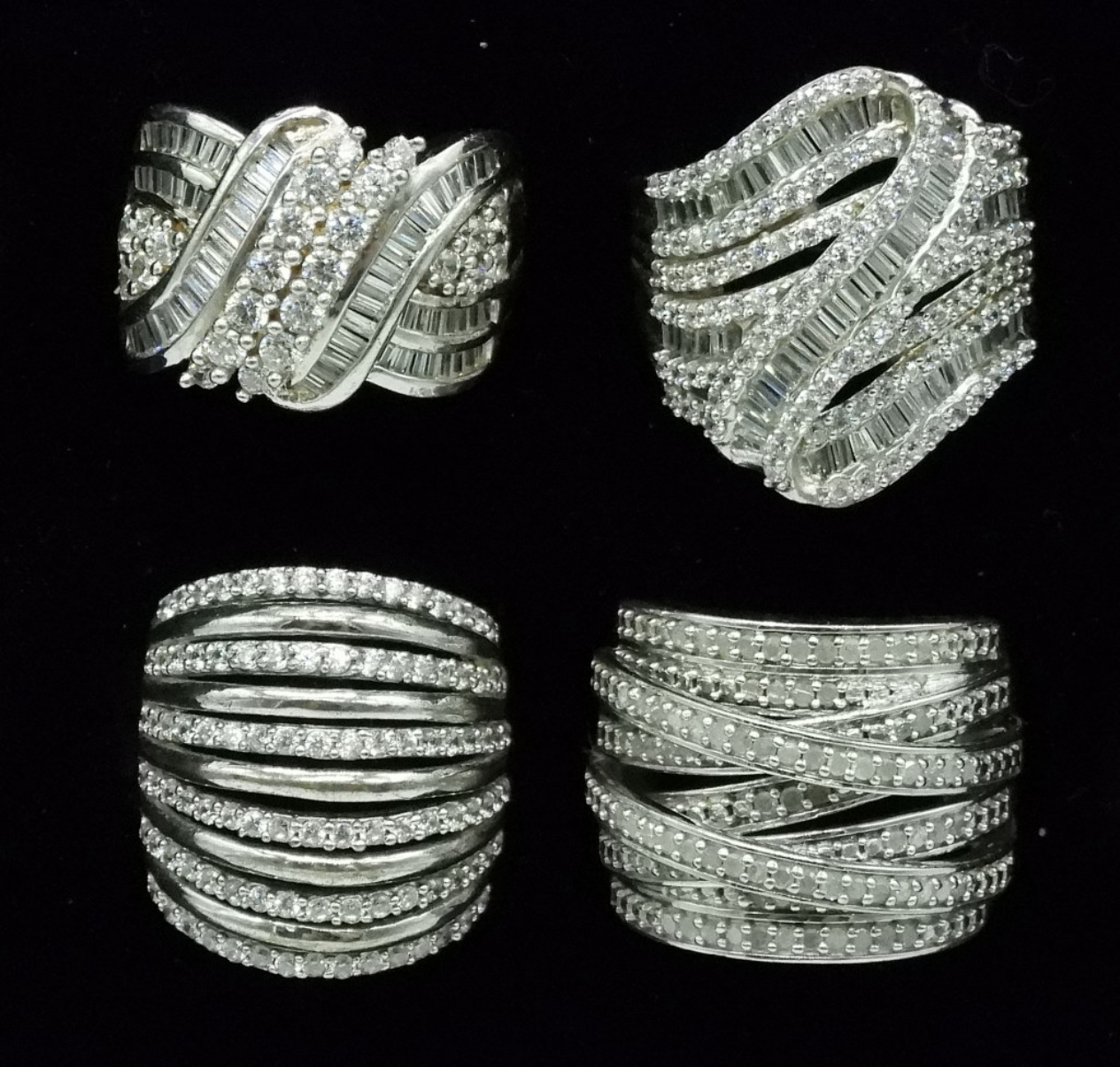 Four Sterling Cocktail Rings