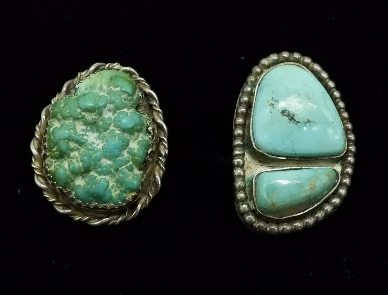2 Sterling Silver Turquoise Rings, Sz 5/6.5