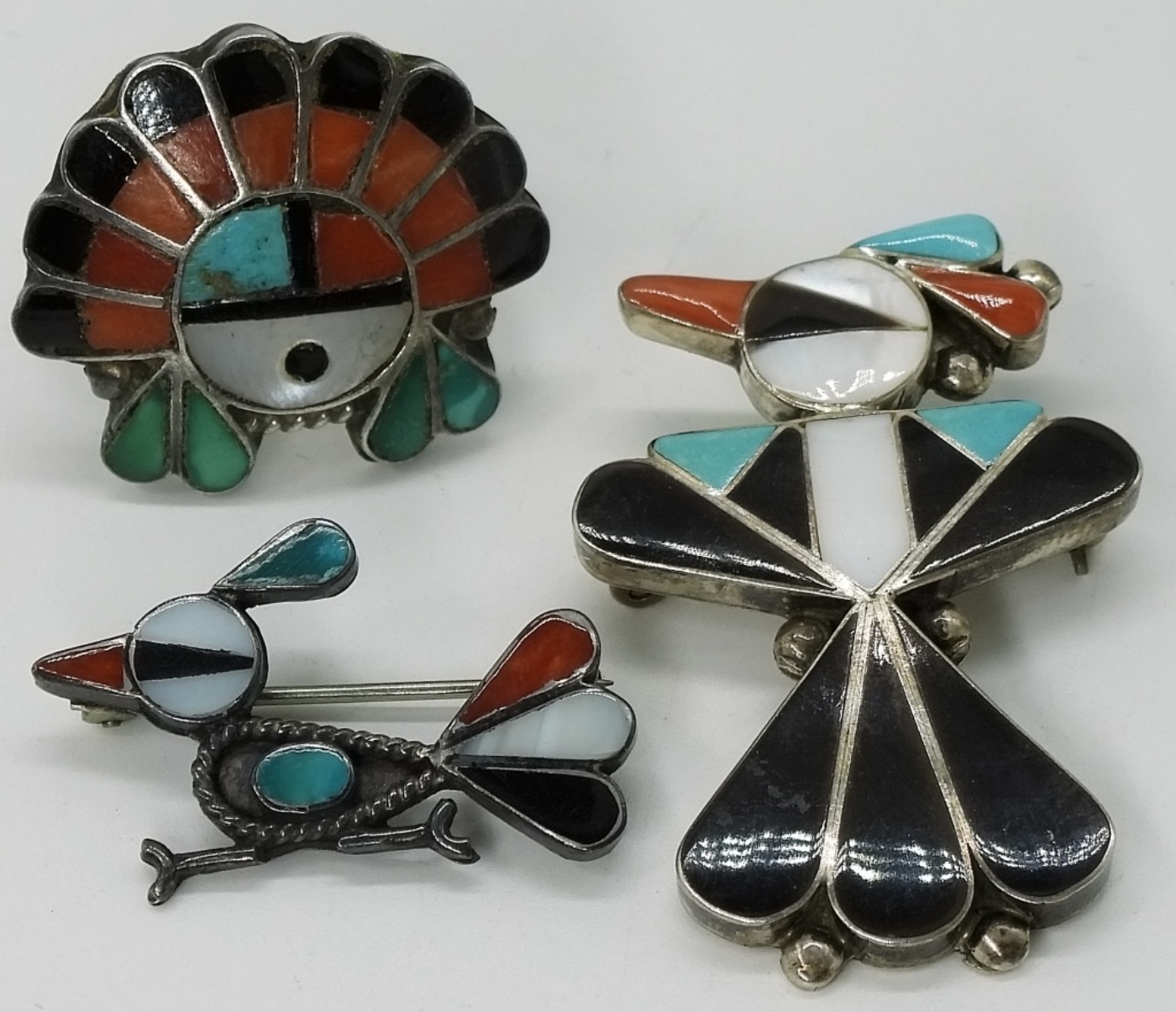 Zuni Style Sterling, Inlay Pins & Ring