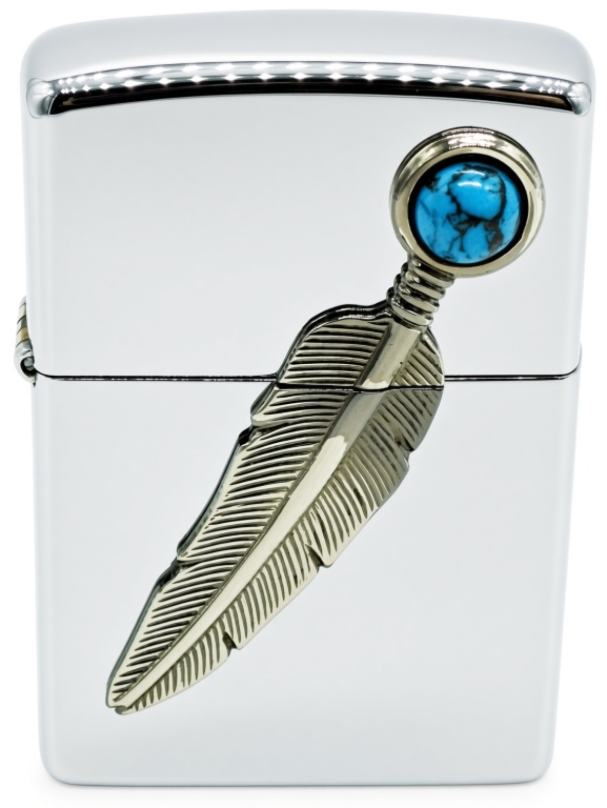 Zippo Feather w/ Turquoise Stone Emblem Lighter