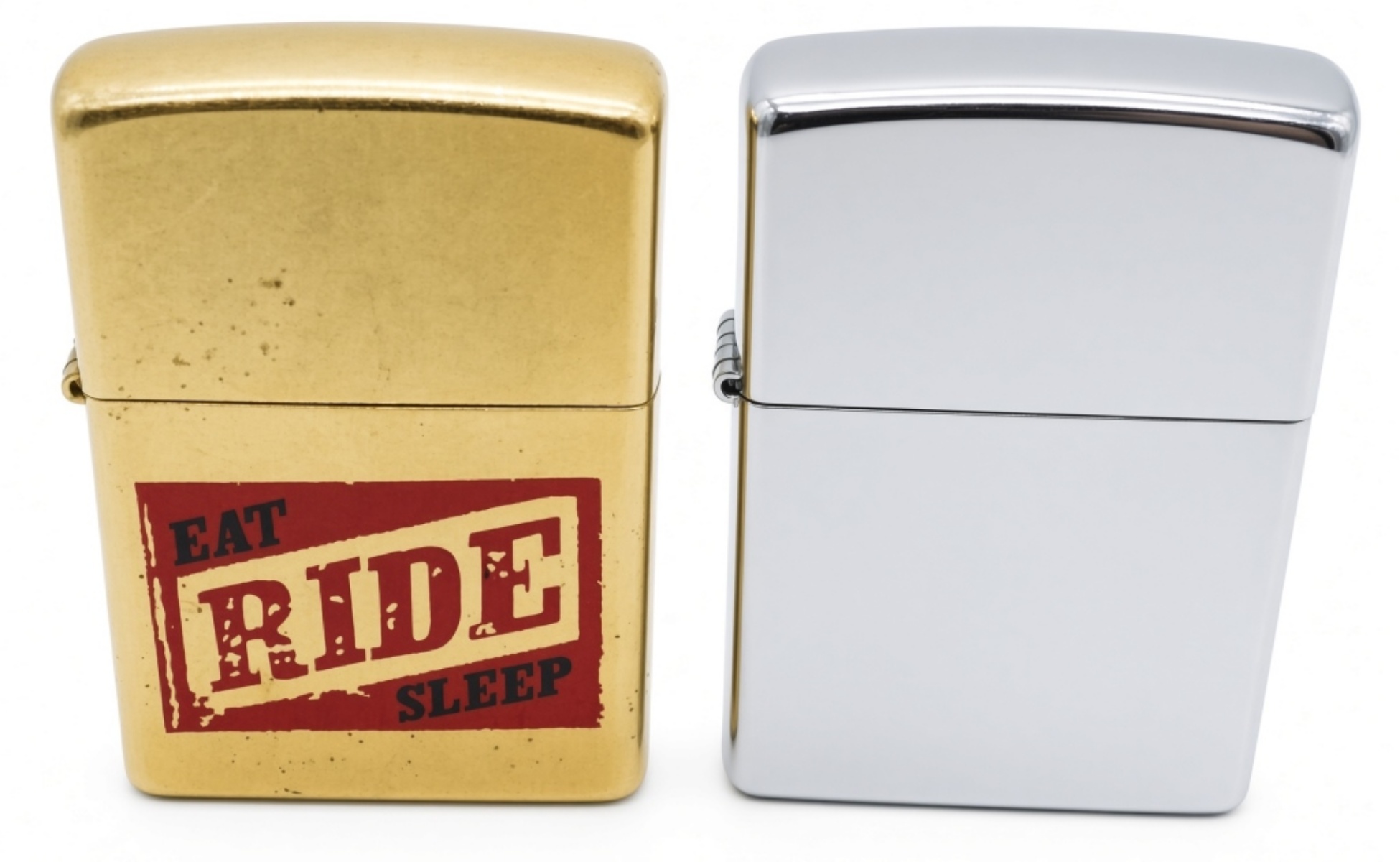 2004/2013 Zippo Pair - Eat Ride Sleep & Plain Chro