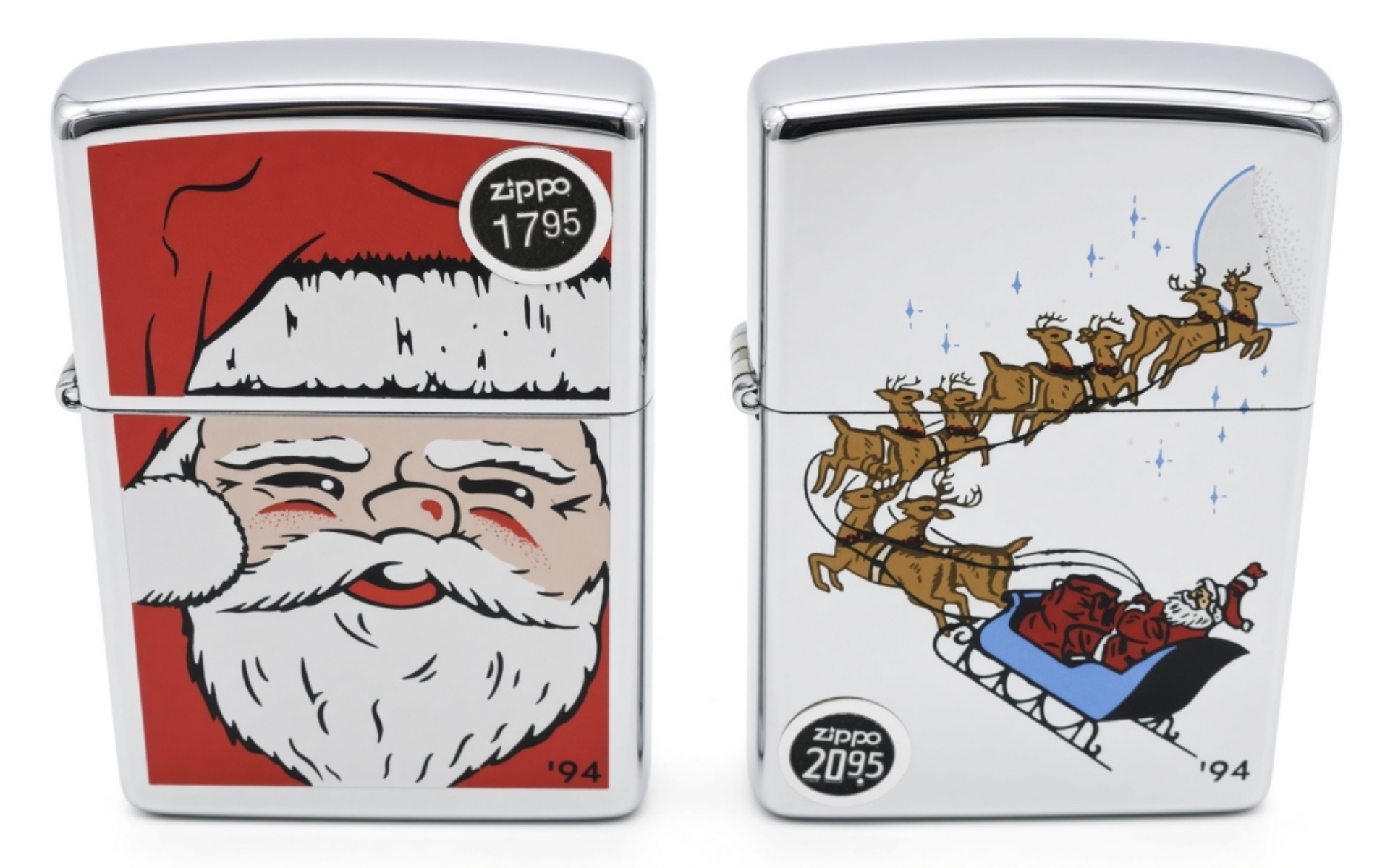 1994 Zippo Christmas Set - Santa & Reindeer Pair