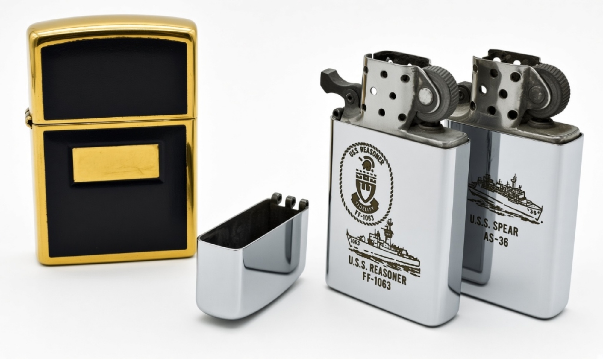 Military Naval Zippo Vintage Lighters (3)