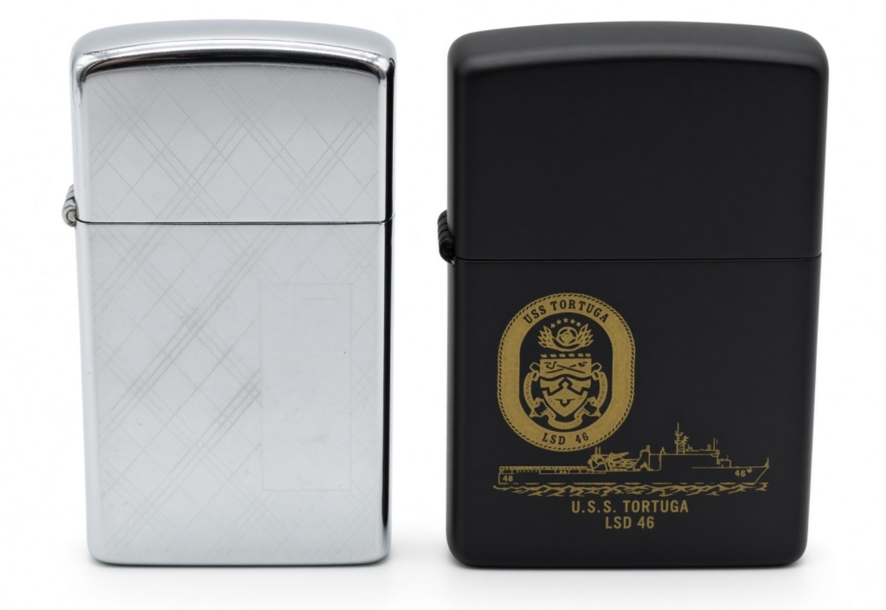 Zippo Lighters USS Tortuga & Chrome Engine Turn