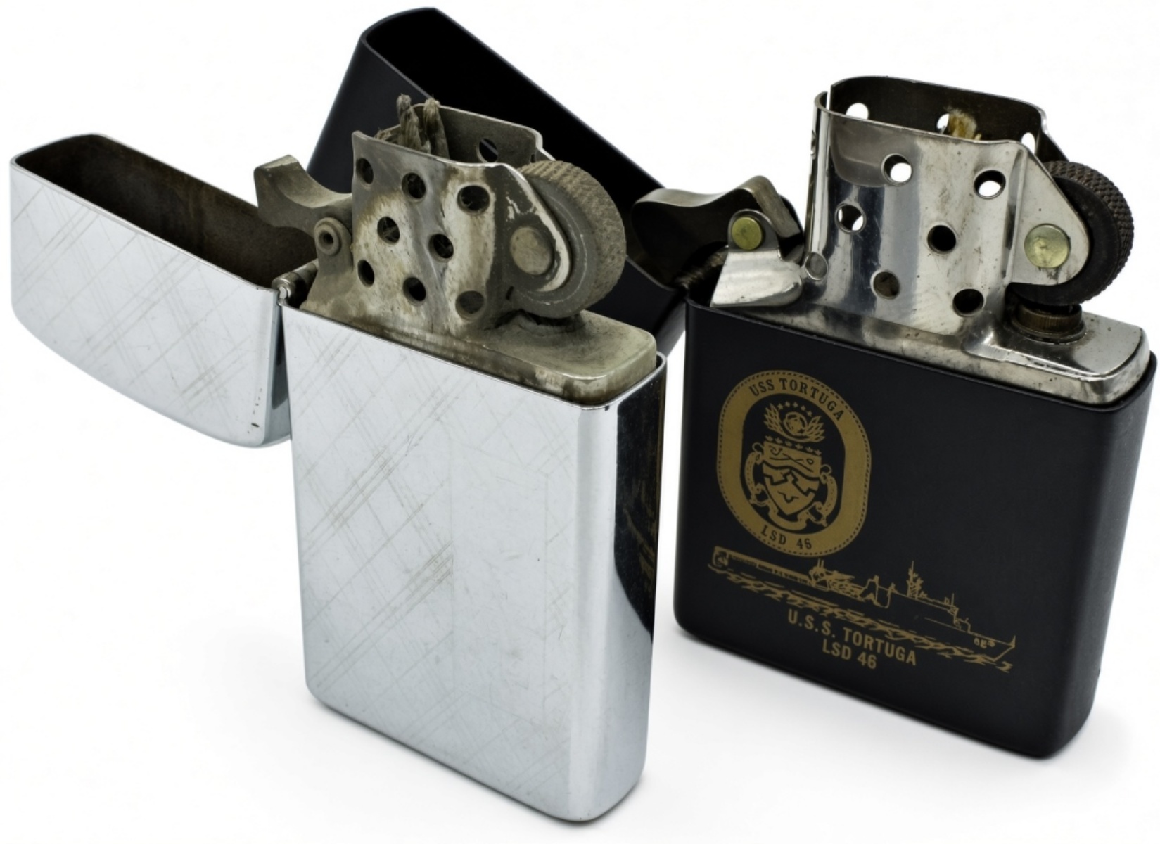 Zippo Lighters USS Tortuga & Chrome Engine Turn