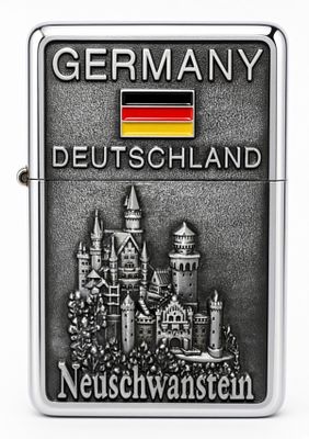 Star-I Germany Neuschwanstein Castle Lighter. Chrome-plated Star-I lighter featuring an embossed 