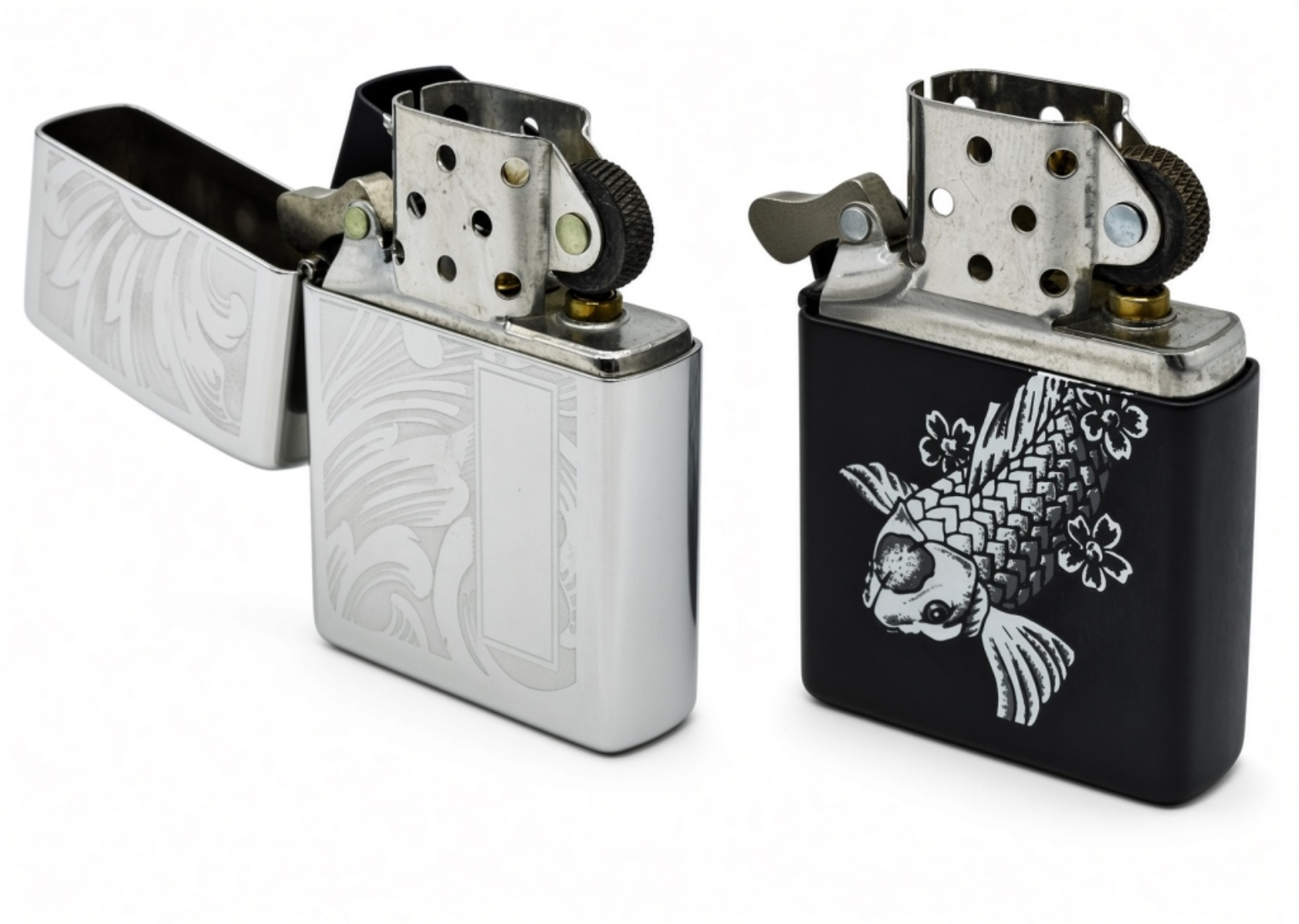 2010 Zippo Lighters, Chrome & Black Matte Pair