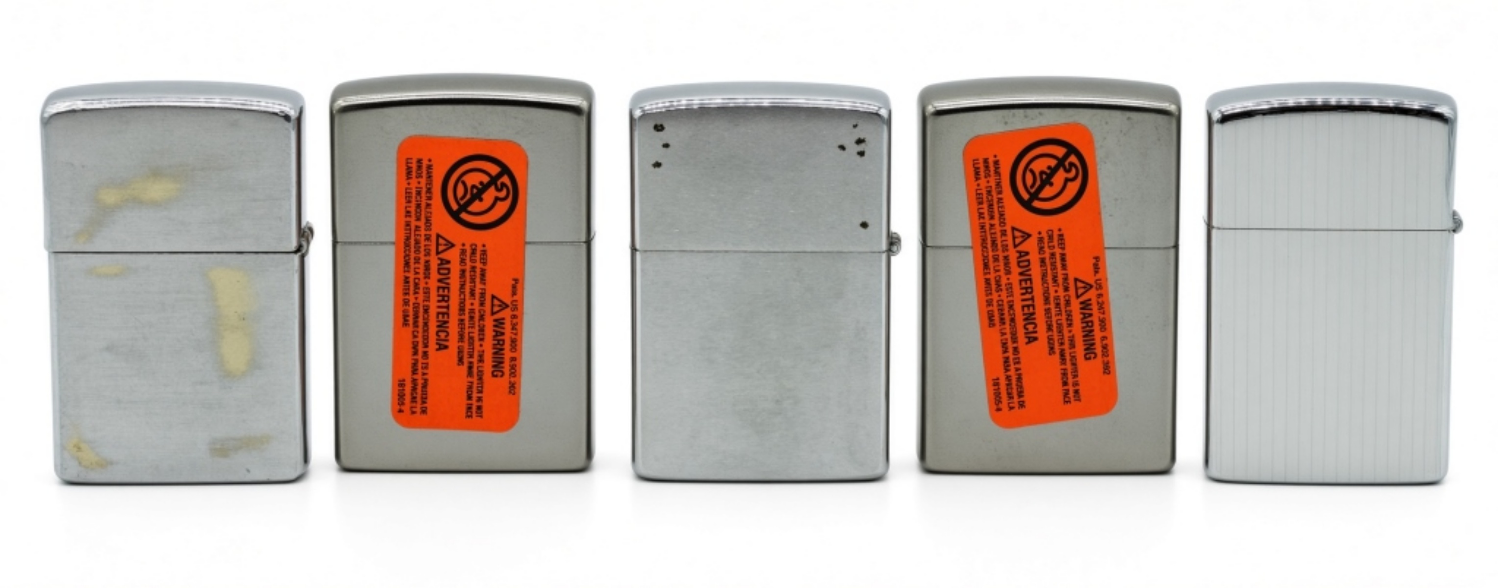 Five Zippo Lighters w/ Advertising & Blanks