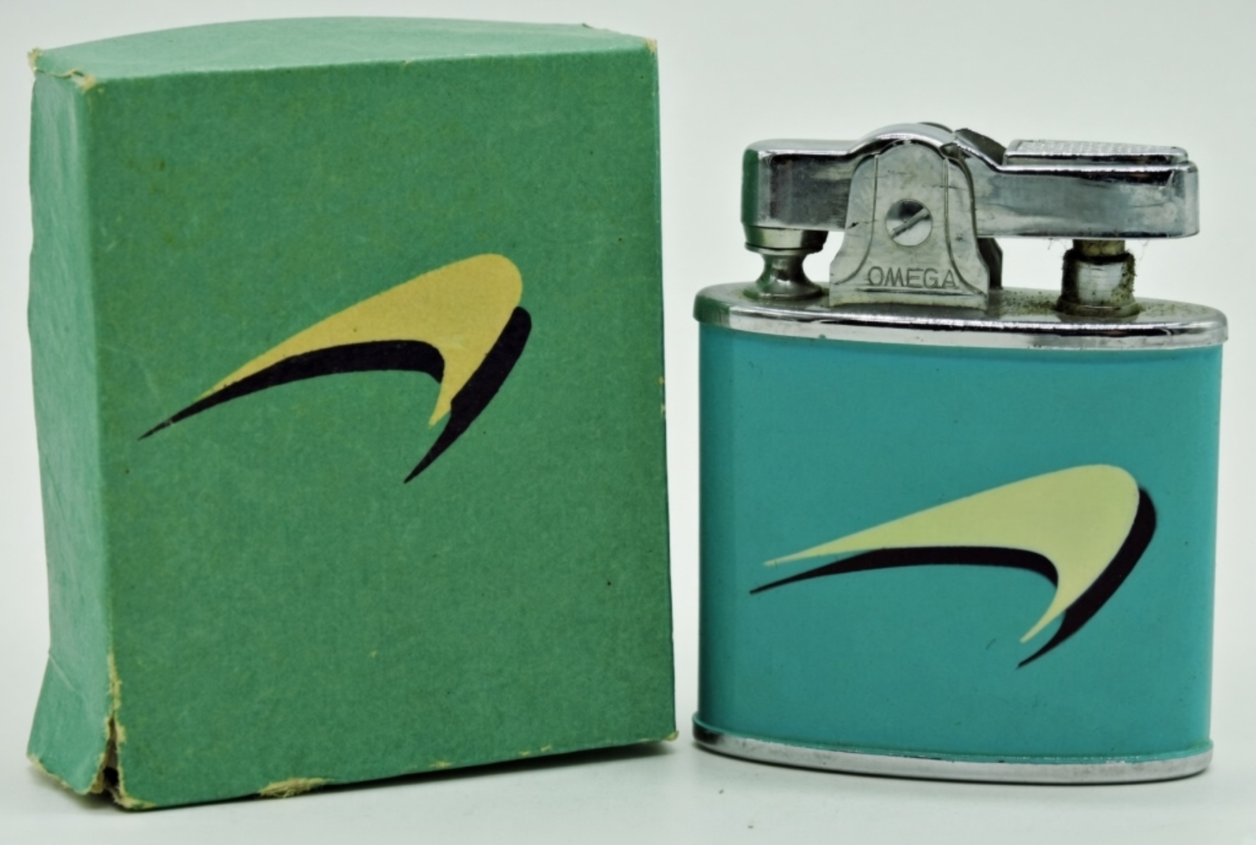 1950s Omega Table Lighter Turquoise w/ Box