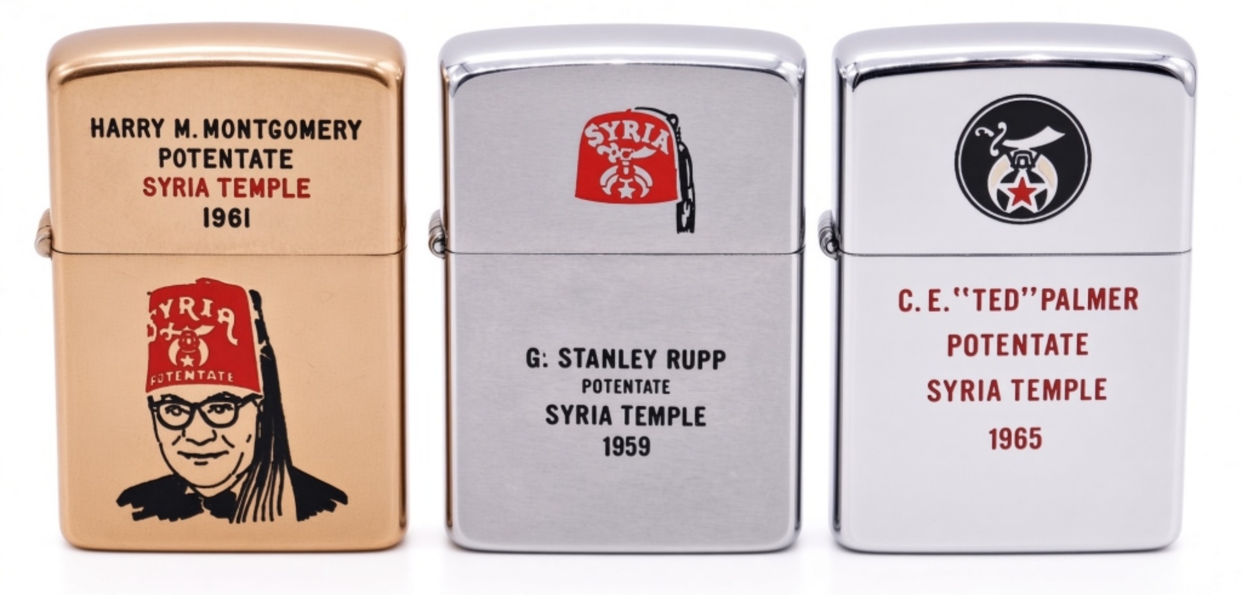 Lot of 3 Syria Temple Zippo Advertising Lighters