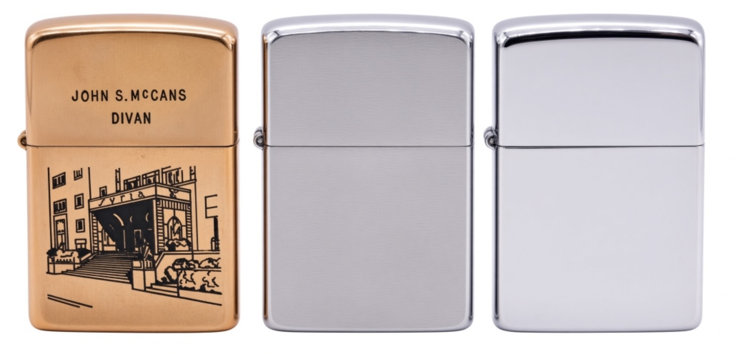 Lot of 3 Syria Temple Zippo Advertising Lighters