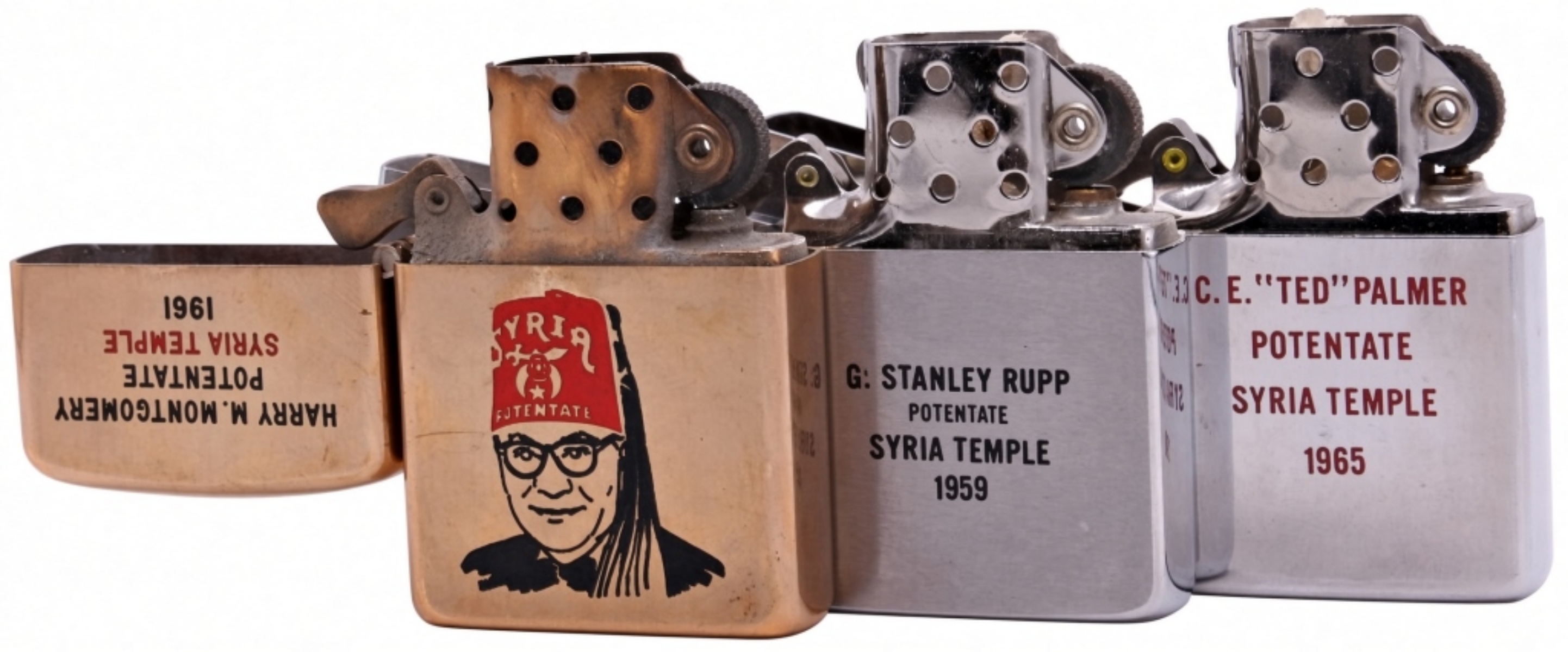Lot of 3 Syria Temple Zippo Advertising Lighters