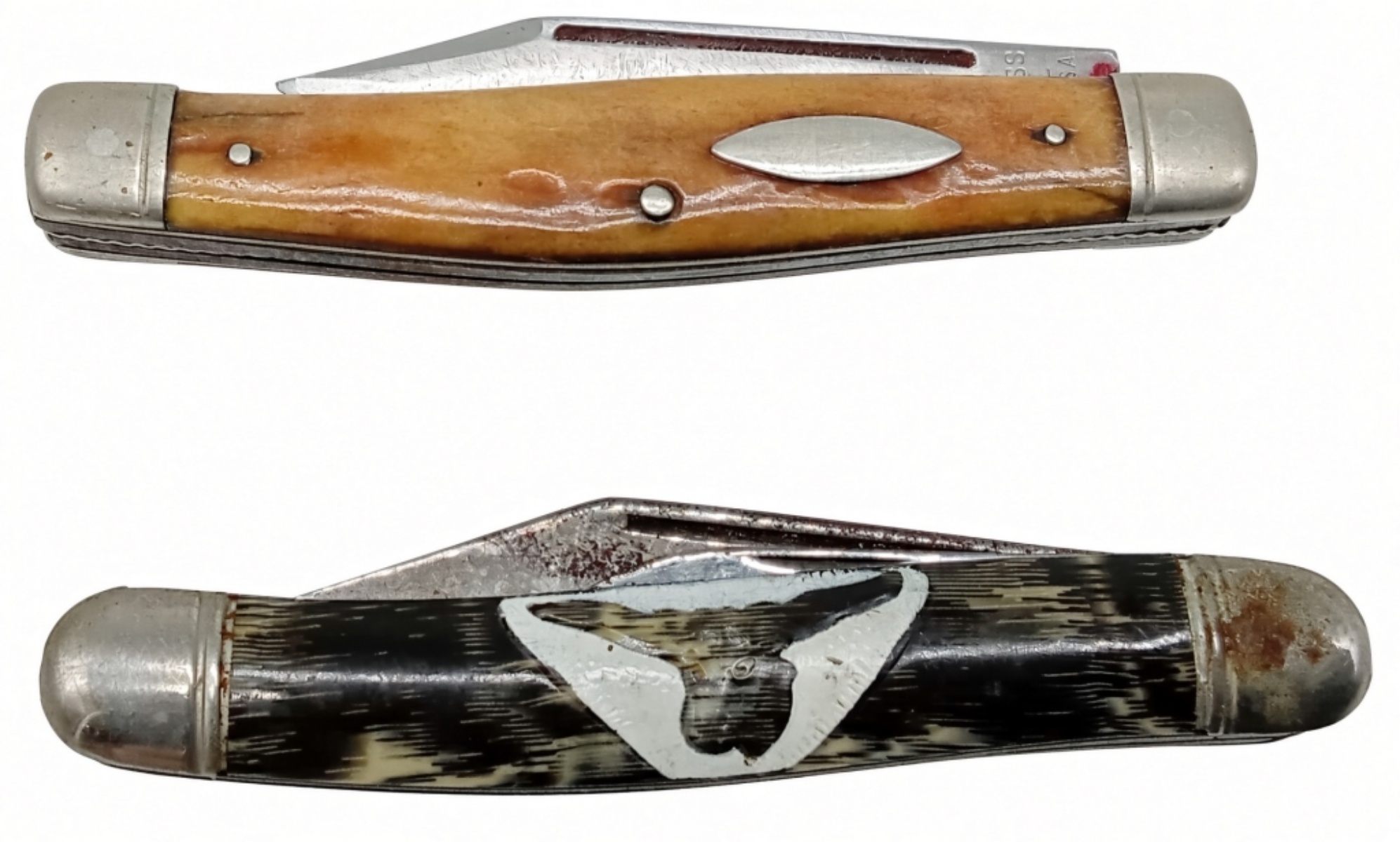Texas Longhorn & Bone Handle Vtg Knives