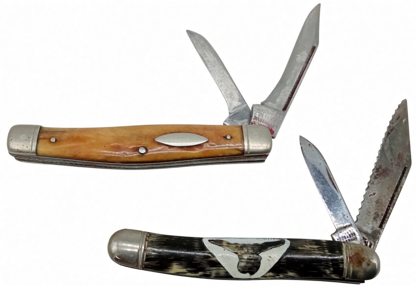 Texas Longhorn & Bone Handle Vtg Knives