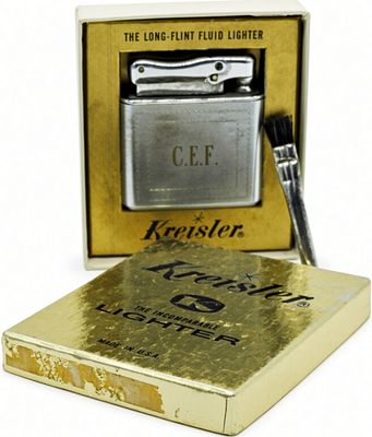 Kreisler Fluid Lighter, Chrome with C.E.F. Initial. Chrome-finished fluid lighter manufactured 