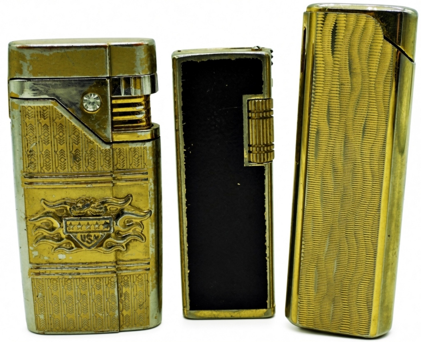 Three Vintage Gold-Tone Butane Lighters