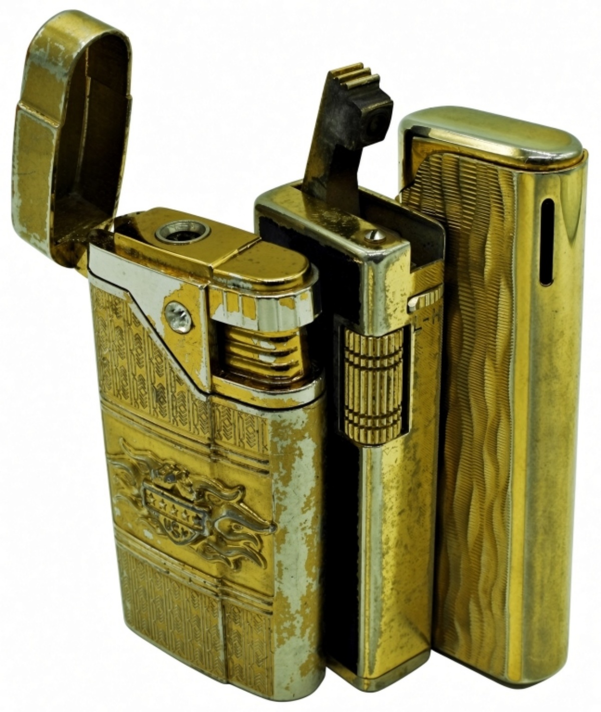 Three Vintage Gold-Tone Butane Lighters