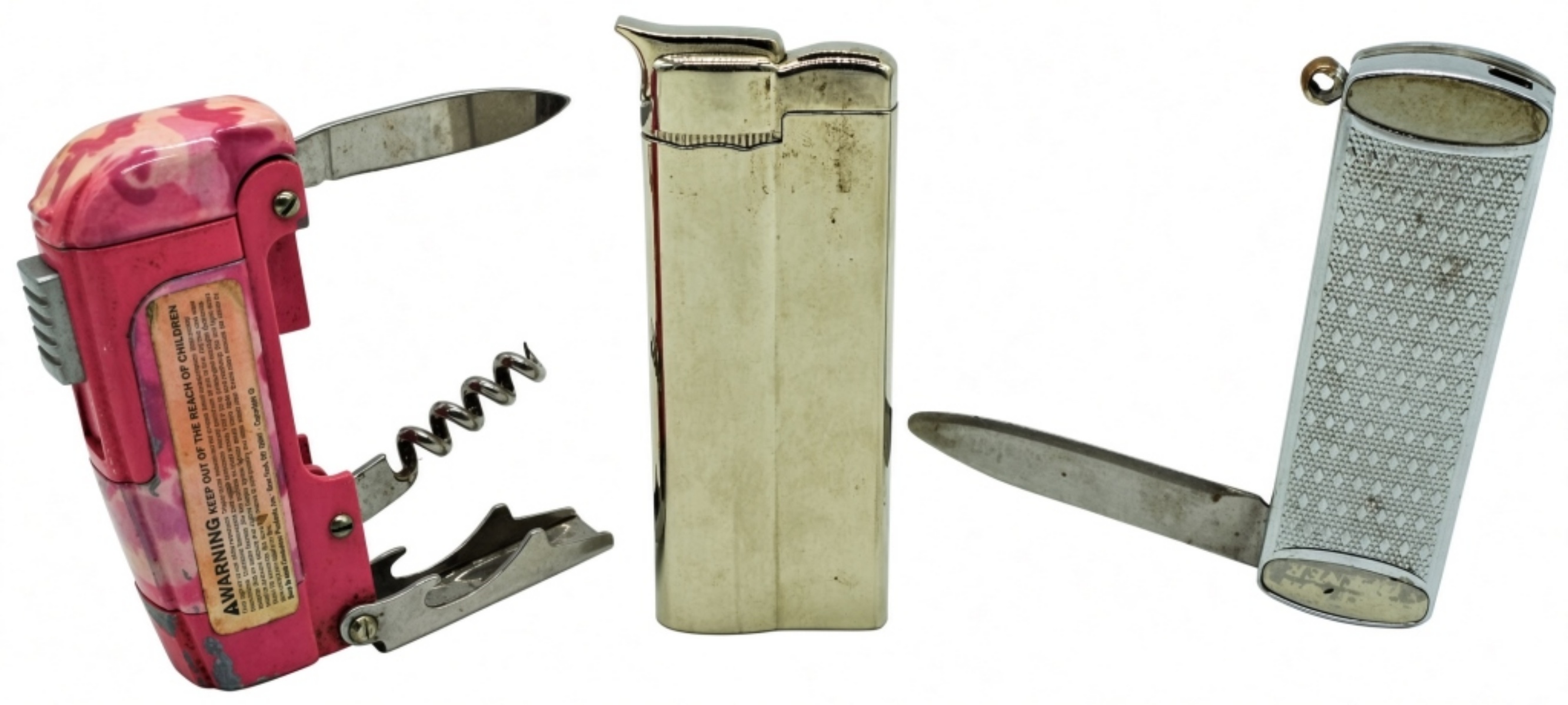 Vintage Lighter Lot: 2 Knife Lighters + 1 Regular